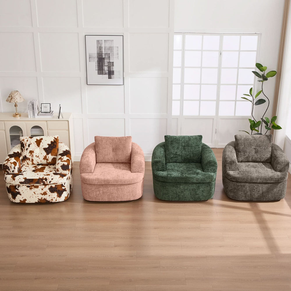 360 Degree Swivel Chair Chenille Pink Dual Layer Cushion Living Room Decor Accent Seating Home Media 7