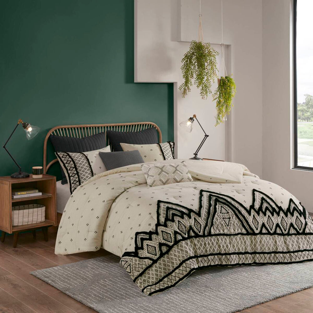 3 Piece Cotton and Flax Linen Blend Comforter Set Natural King/Cal King Media 1