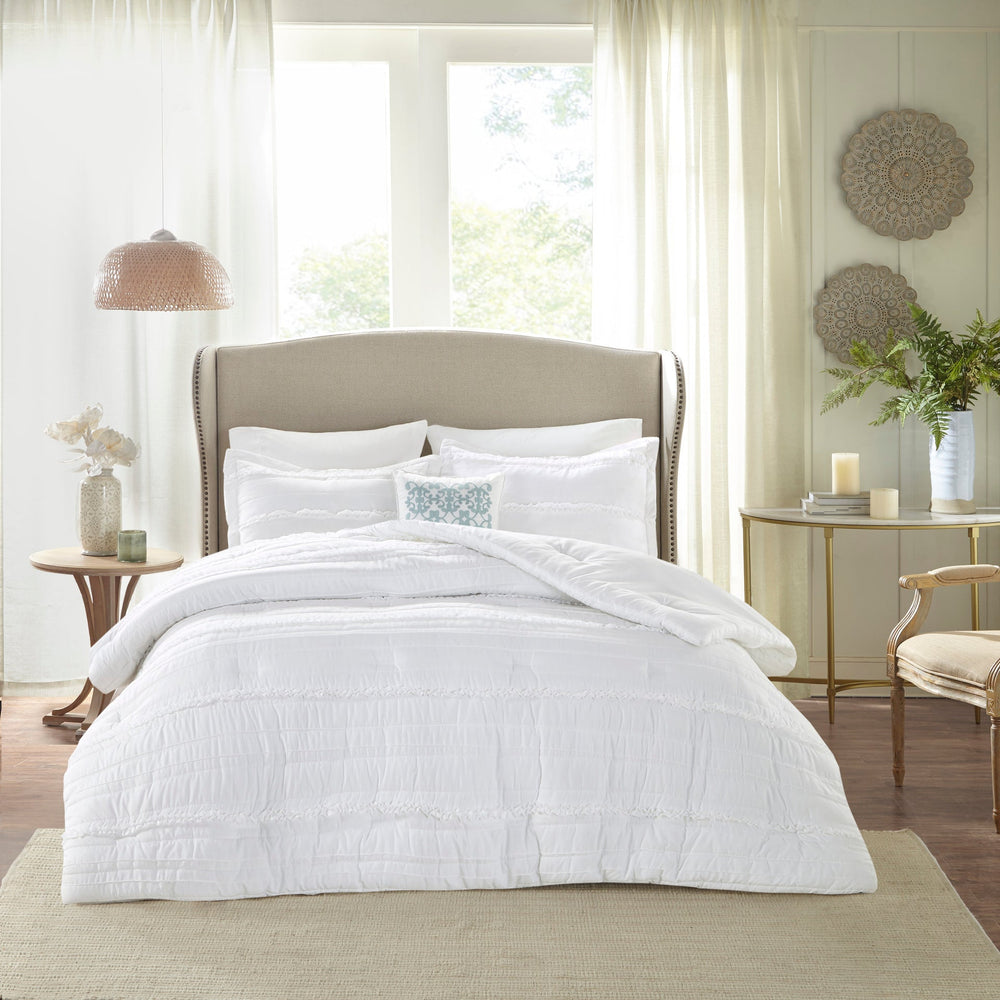 5 Piece   Ruffled Comforter Set White King Media 12