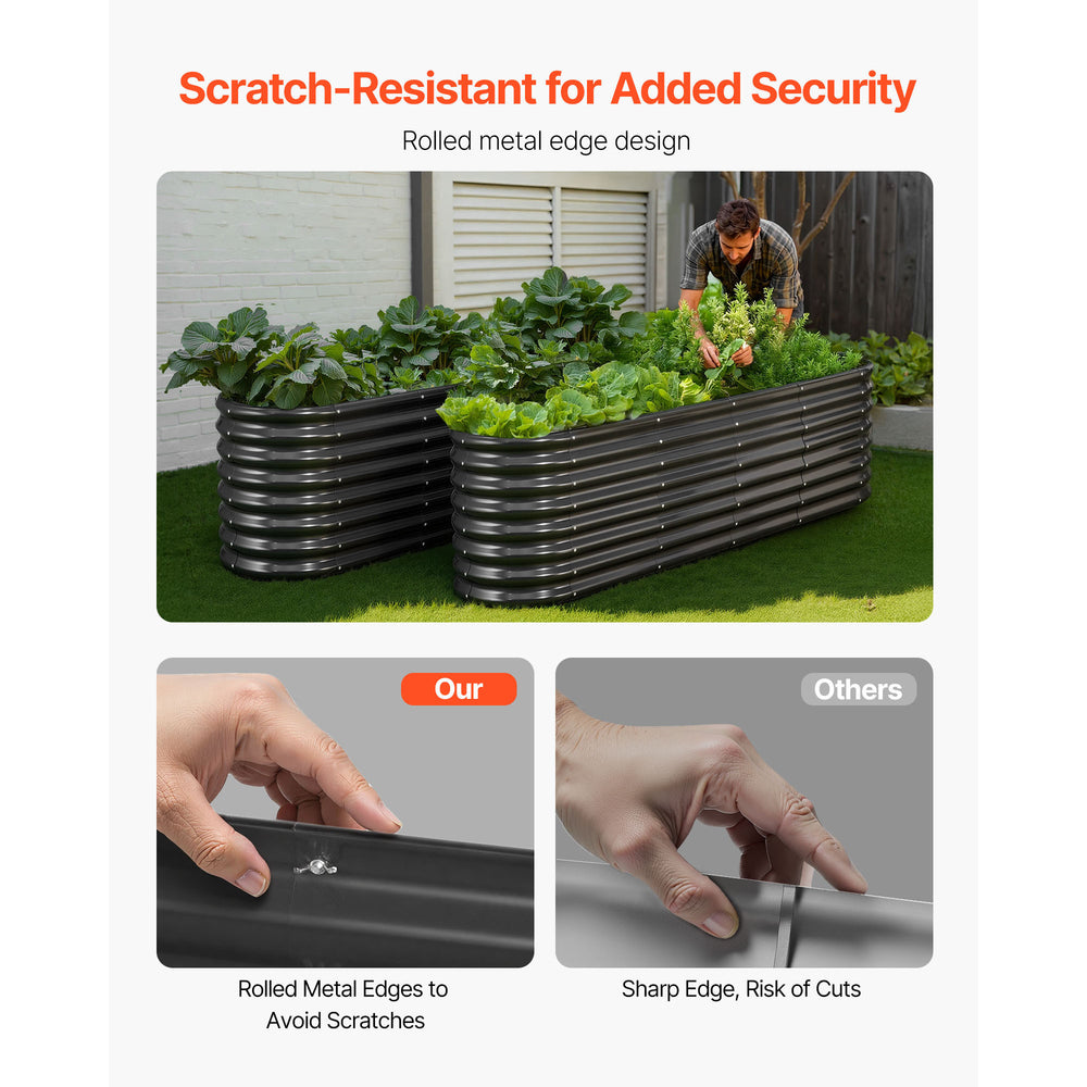 Metal Raised Garden Bed, 8 x 2 x 2 ft Oval Outdoor Galvanized Planter Garden Box, Open Bottom Design, Large Planter Raised Bed for Growing Vegetables, Flowers, Herbs, and Succulents, Dark Gray Media 8
