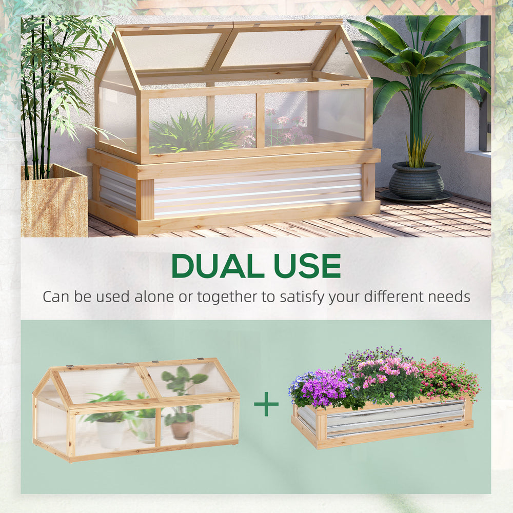 Outsunny Raised Garden Bed with Polycarbonate Greenhouse, Flower Planter Protection, Natural Wood, 48' x 24' x 32' Media 8