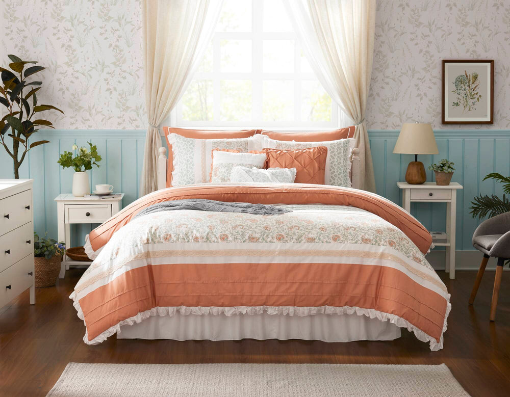9 Piece Cotton Percale Comforter Set Coral Cal King Media 7