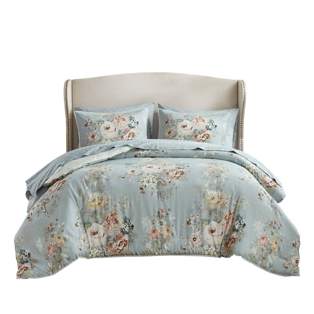 5-Piece Twin 5 Piece Vin -inspired Collection floral print,Soft Blue Media 13