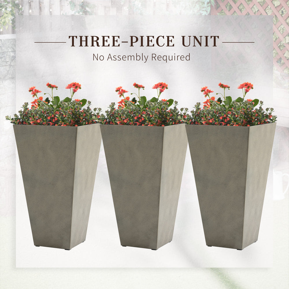 Outsunny Set of 3 Tall Planters with Drainage Hole, 28' Outdoor Flower Pots, Indoor Planters for Porch Patio and Deck, Gray Media 4