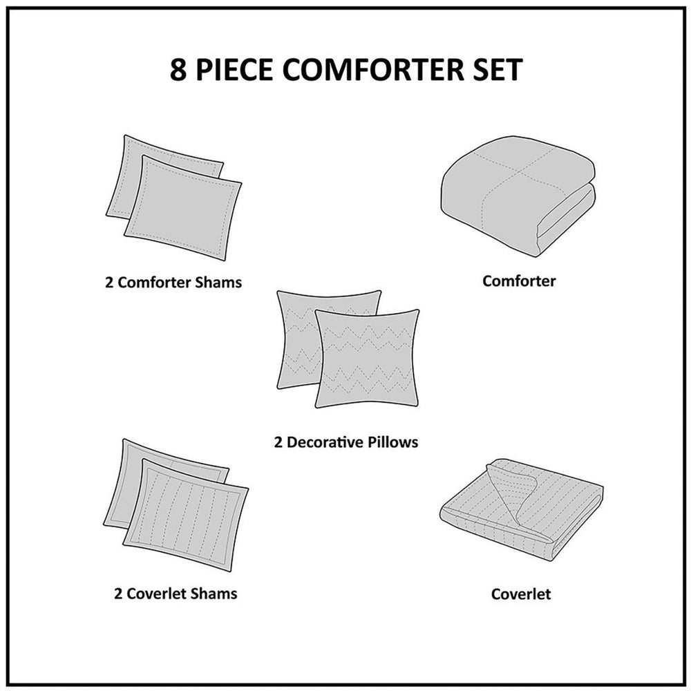 8 Piece Printed Seersucker Comforter and Quilt Set Collection Aqua Full/Queen Media 18