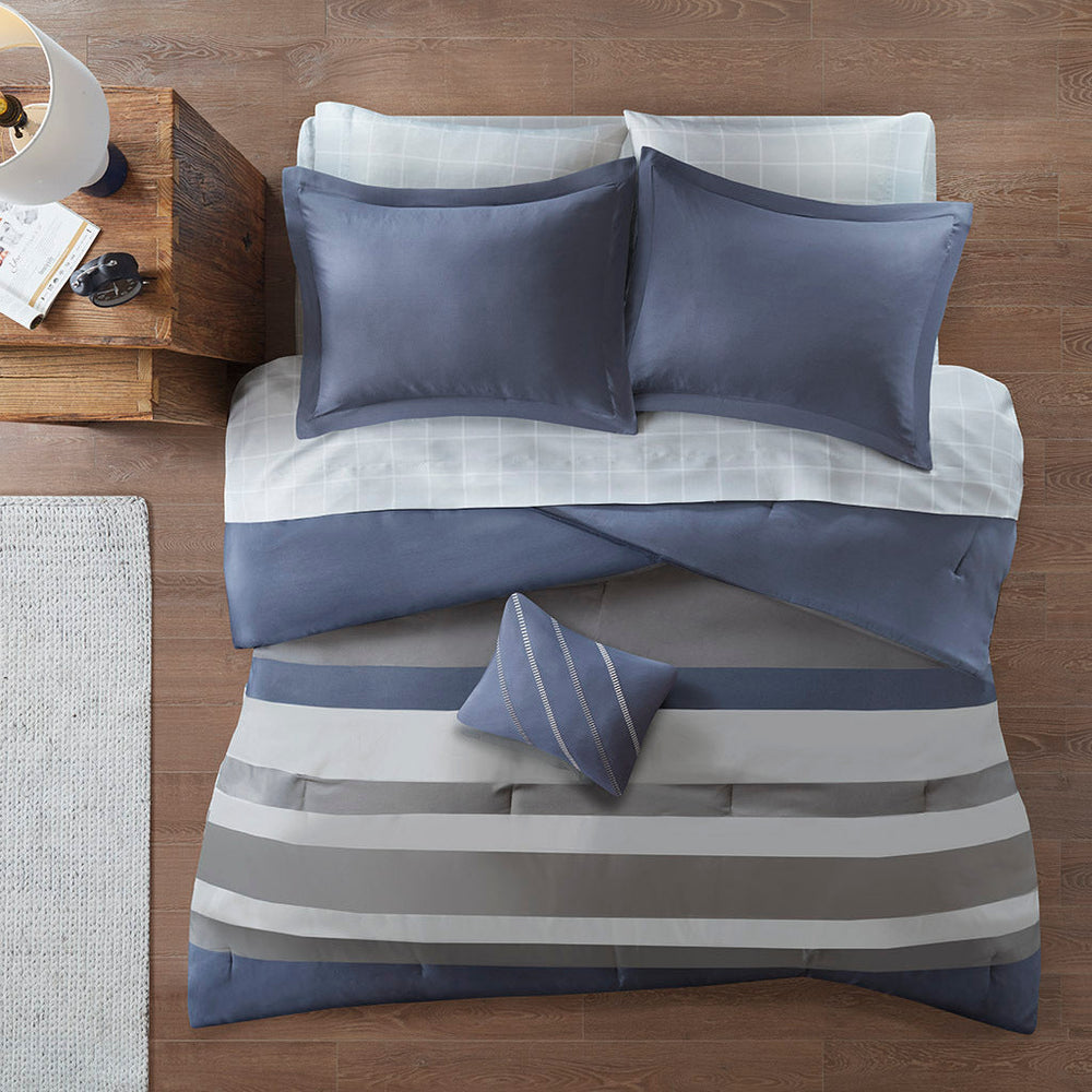 Queen Striped Comforter Set with Bed Sheets Media 10