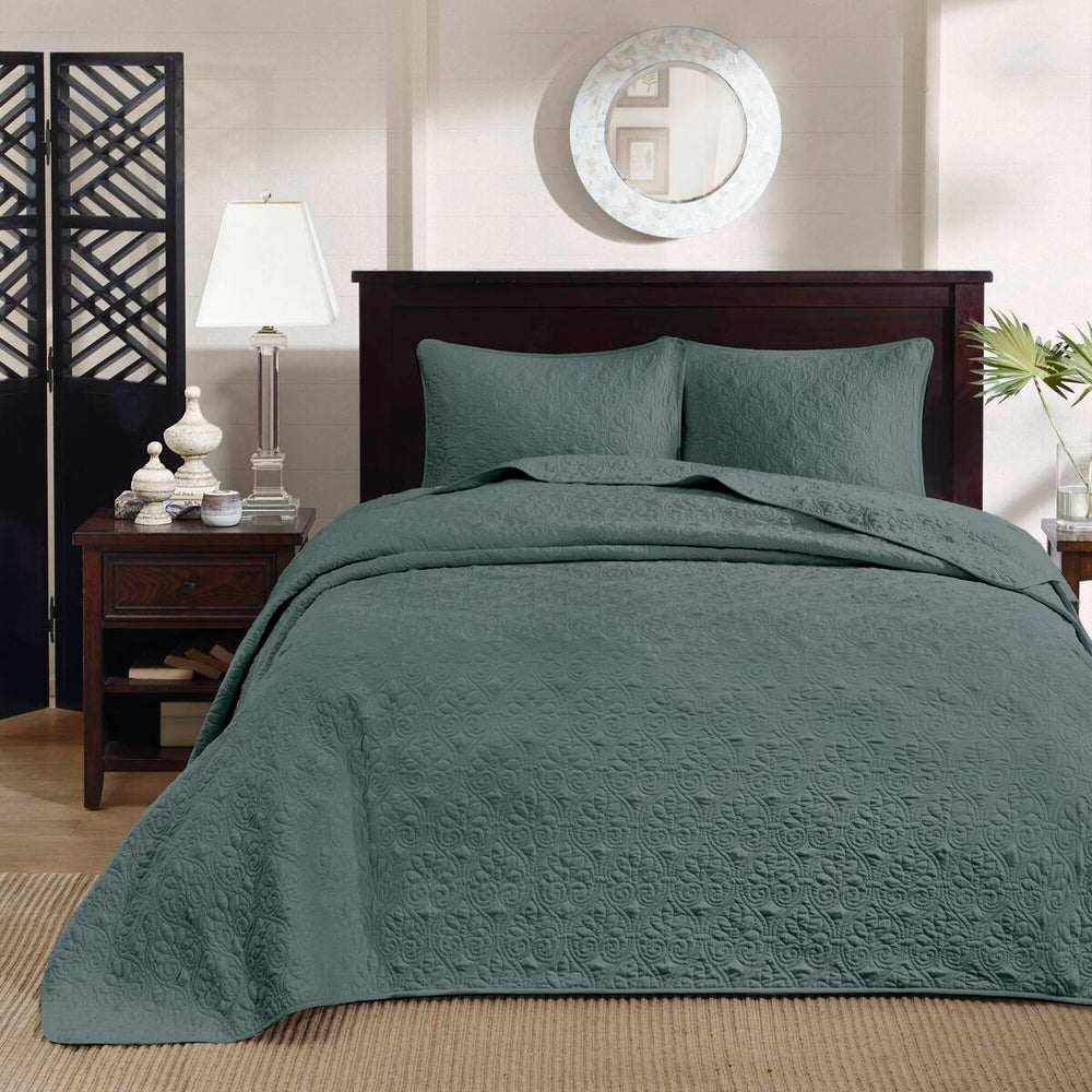3 Piece Reversible Bedspread Set Balsam Green King Media 18
