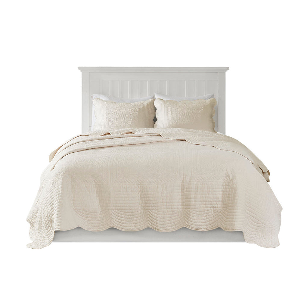 3 Piece Reversible Scalloped Edge Quilt Set Cream King/Cal King Media 8