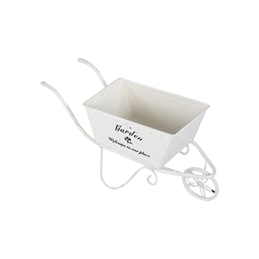 11.5x4x7' White Metal Decorative Disressed Wheelbarrow Planter, Tabletop Decor Media 3