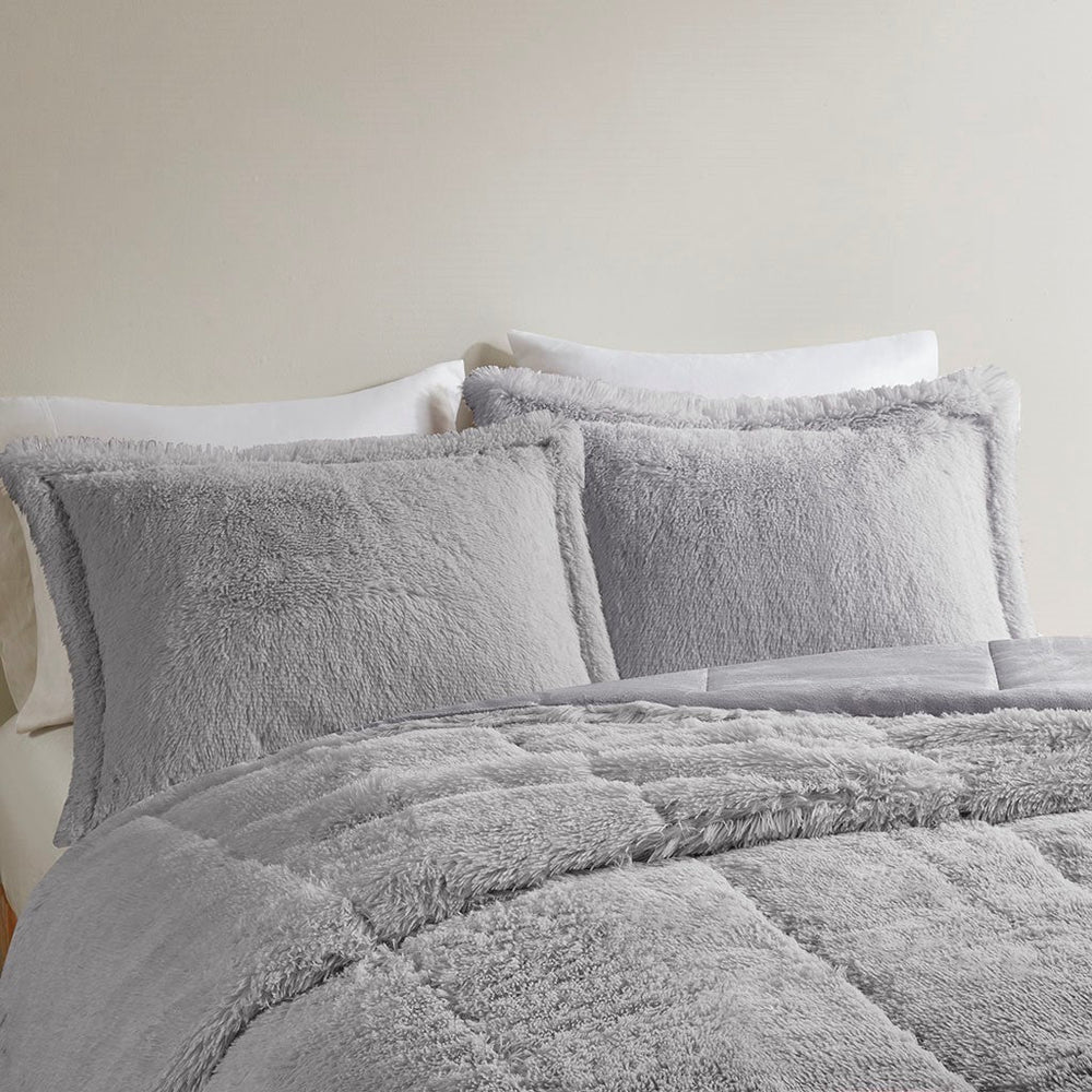 Full/Queen Ombre Shaggy Long Fur Comforter Mini Set Media 3