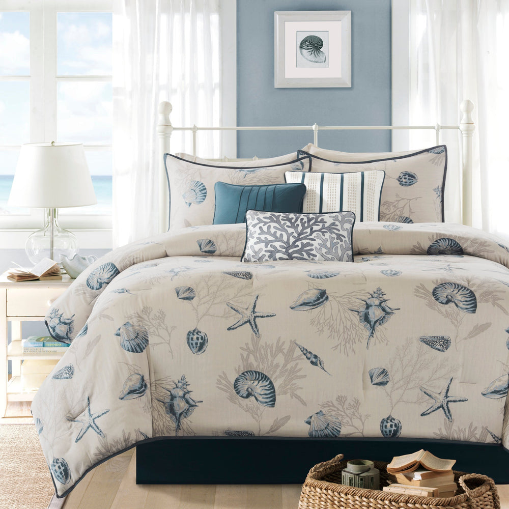 7 Piece Cotton Sateen Comforter Set Blue Cal King Media 4