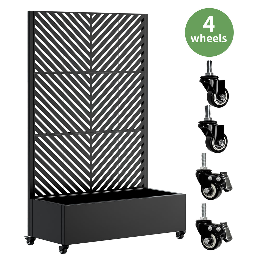 Metal Planter Box with Trellis,  73'x47'x16' Metal Raised Garden Bed with Trellis, Metal Planter Box with Drainage Holes & Lockable Wheels & Privacy Screen for Climbing Plants, Vegetables, Vines Media 4