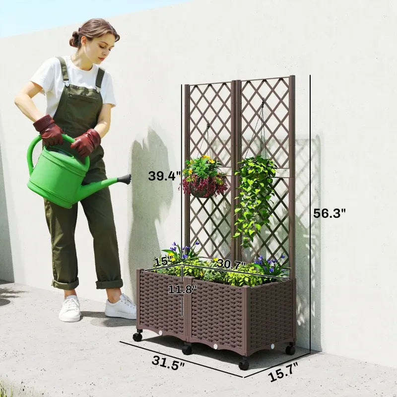 Outdoor Stylish Planter Box,Mobile Raised Garden Bed Media 8