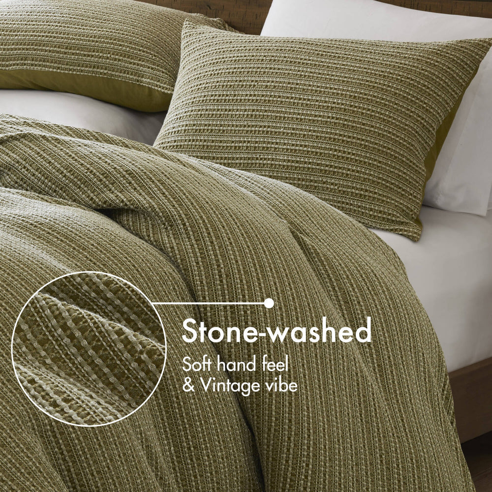 3PCS Full/Queen Waffle Washed Duvet Set Media 6
