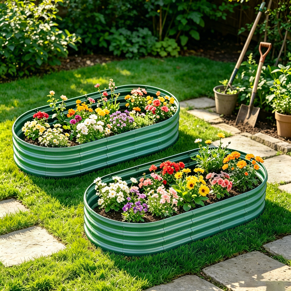 Galvanized Raised Garden Bed 6x3x1ft - Heavy Duty Metal Planter Box for Vegetables, Herbs & Flowers, Rust-Proof Outdoor Garden Bed with Large Capacity, Green, 2PCS Media 1