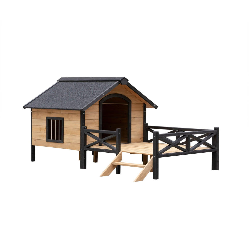 Outdoor Large Wooden Cabin House Style Wooden Dog Kennel with Porch Media 4