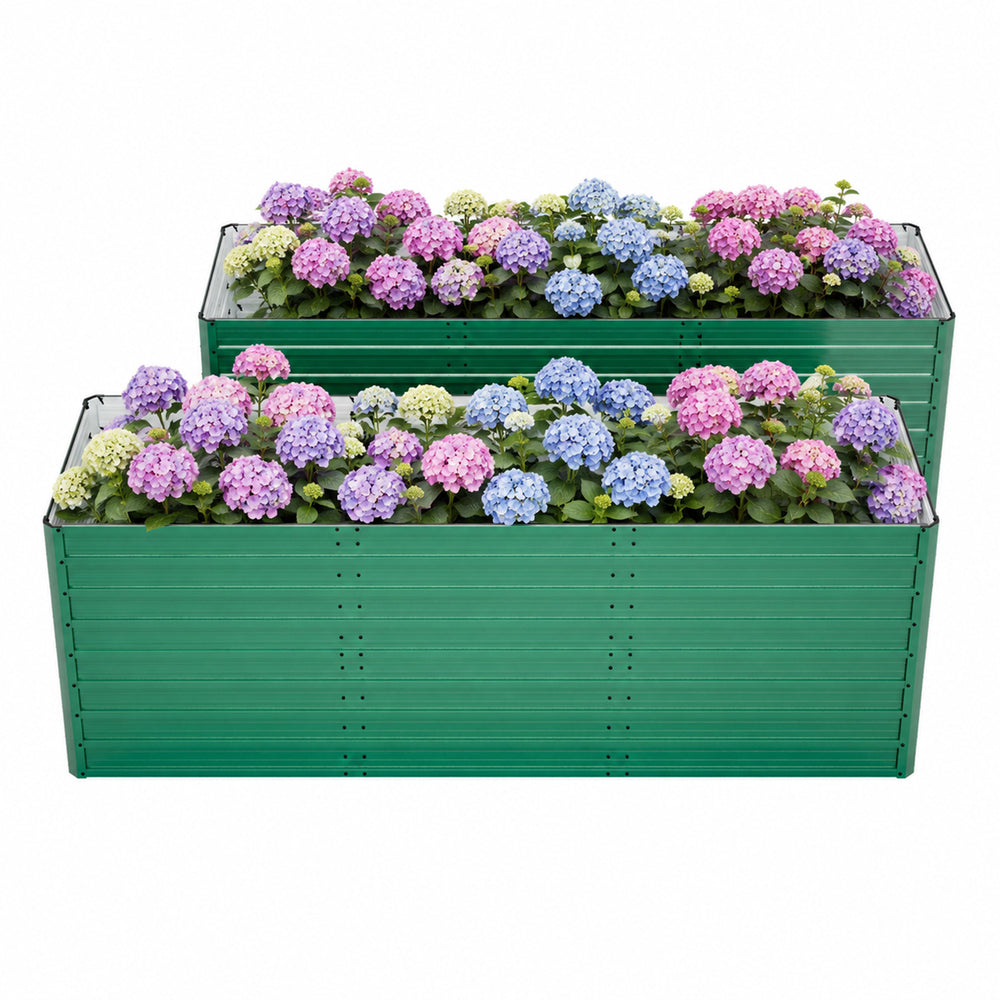 2-Pack 93.7'x31.5'x32.3' Raised Garden Bed, 32' Ergonomic No-Bend Metal Planter Box, Open Base for Drainage & Aeration, 8 Reinforcing Rods, Rustproof Steel – Easy Hand-Tightening Assembly Media 10