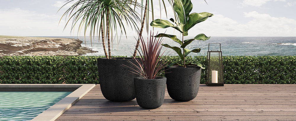 U_STYLE Lightweight MGO Planter Set of 3,16.93'+13.78'+11.02' Dia Round Concrete Stackable Flower Pots with Drainage Holes and Rubber Plug,Crackle Stone Texture for Patio Garden Balcony Indoor Outdoor Media 4