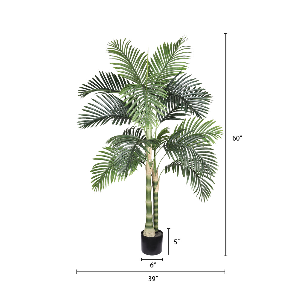 5FT Golden Cane Artificial Palm Tree with Black Plastic Pot, Tropical Fake Plant for Indoor Outdoor Decoration, Faux Palm, 1pc/set Media 7