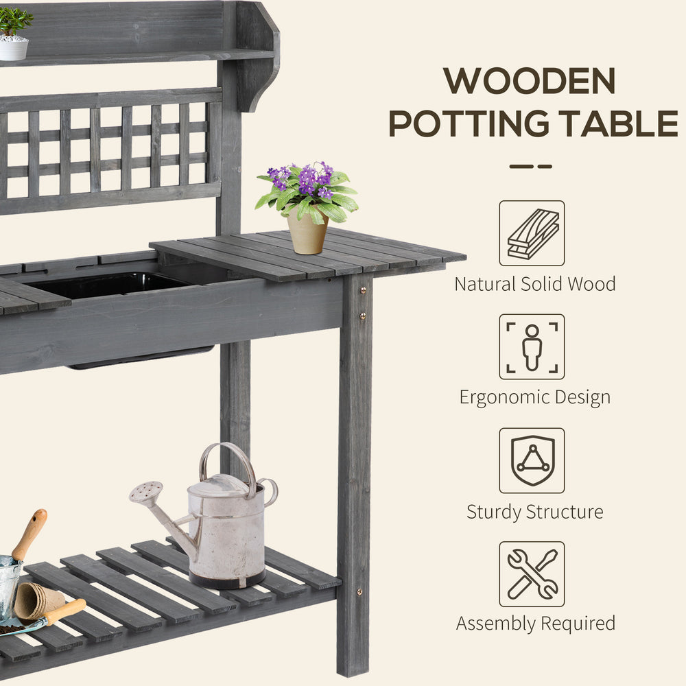 Outdoor Potting Bench Table, Wooden Workstation , Storage Shelf and Dry Sink, Media 4