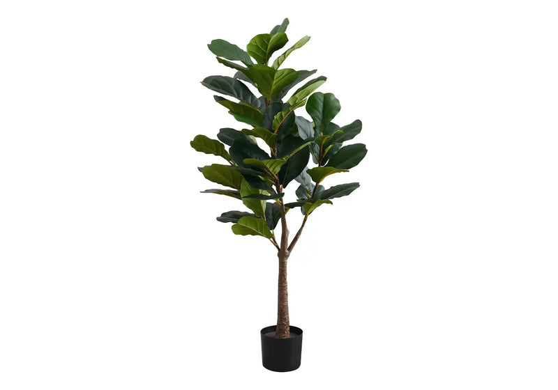 Artificial Plant, 47' Tall, Fiddle Tree, Indoor, Faux, Fake, Floor, Greenery, Potted, Real Touch, Decorative, Green Leaves, Black Pot