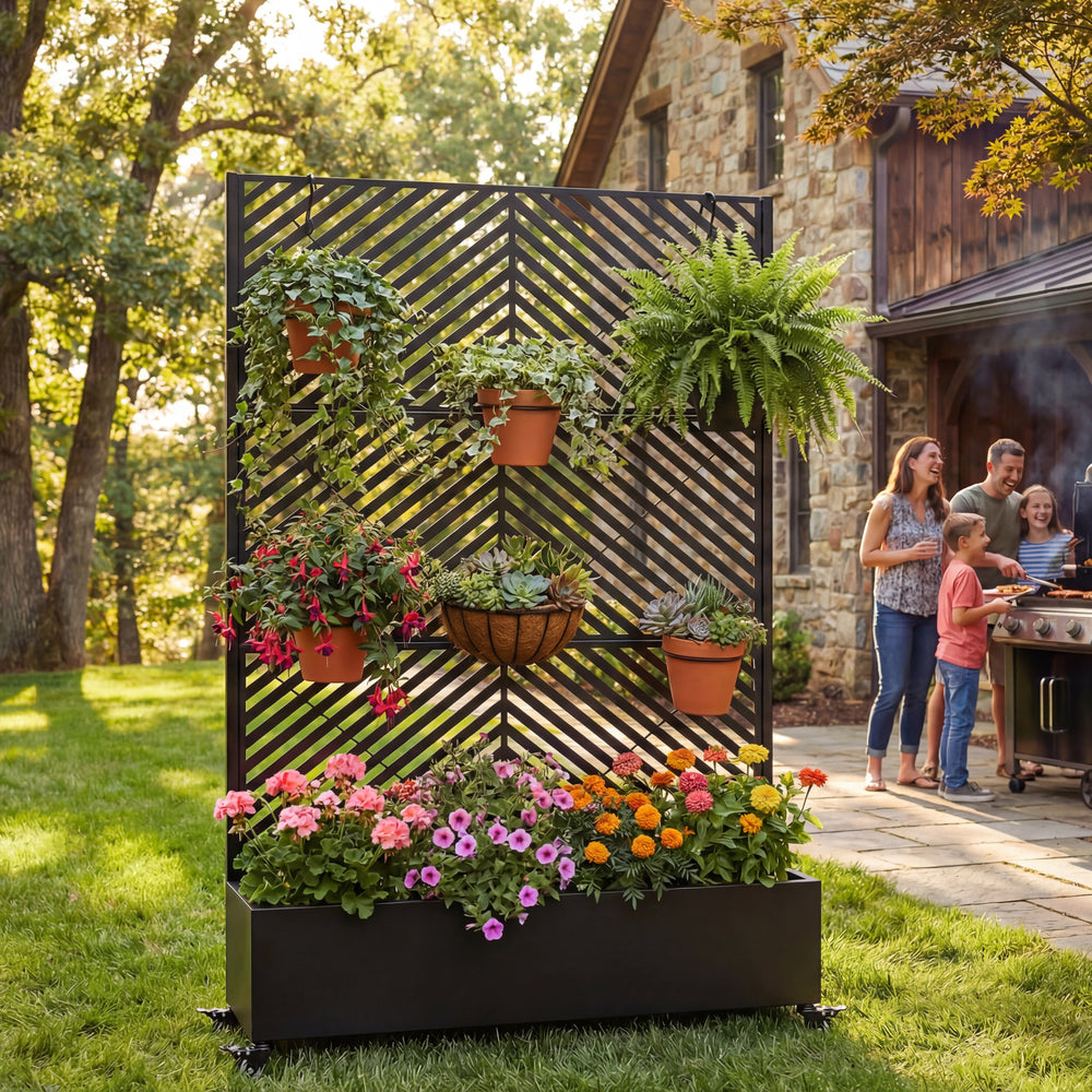 Metal Raised Garden Bed with Wheels and Trellis,73'x47'x16' Planter Box for Climbing Plants, Vegetables & Vines, Features Privacy Screen and Drainage Holes Media 2