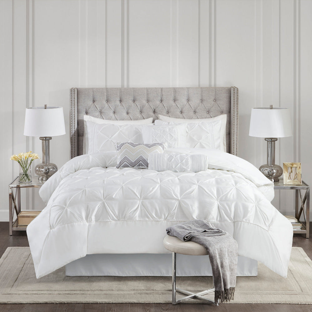 7 Piece Tufted Comforter Set White King Media 2