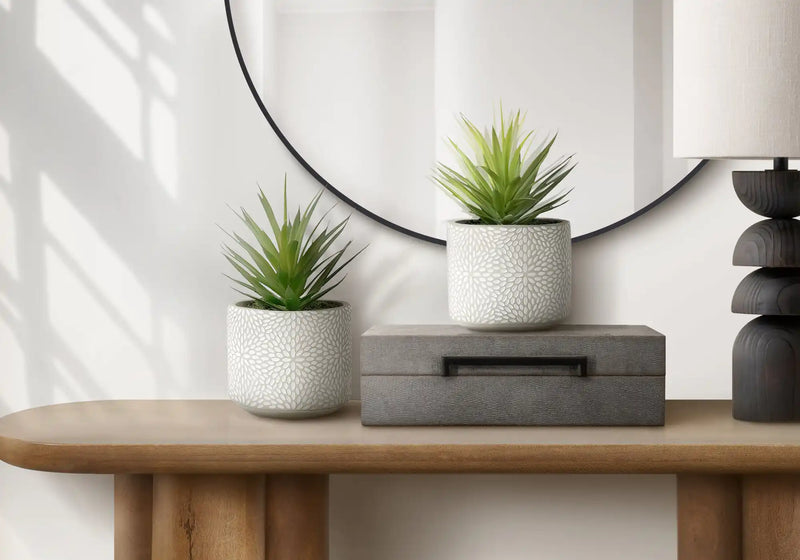 Artificial Plant, Set Of 2, 9' Tall, Succulent, White Cement Pots, Contemporary, Modern
