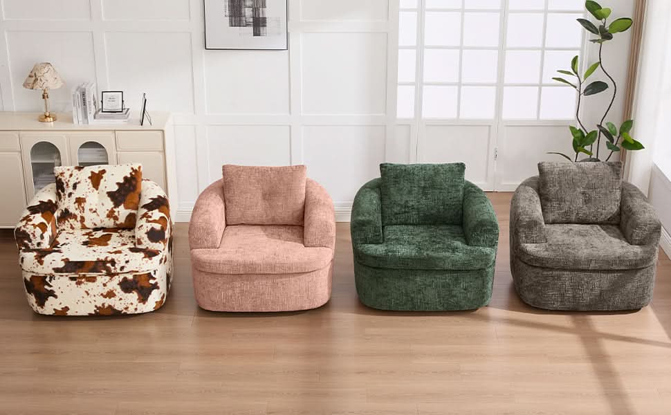 360 Degree Swivel Chair Chenille Pink Dual Layer Cushion Living Room Decor Accent Seating Home Media 25