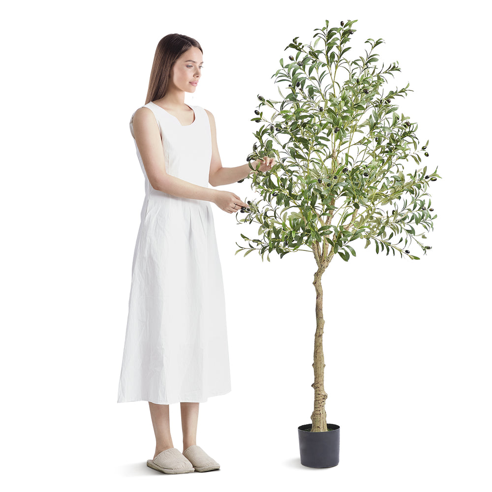 Artificial Olive Tree, 6 FT Tall Faux Plant, Secure PE Material & Anti-Tip Tilt Protection Low-Maintenance Plant, Lifelike Green Fake Potted Tree for Home Office Warehouse Decor Indoor Outdoor Media 2