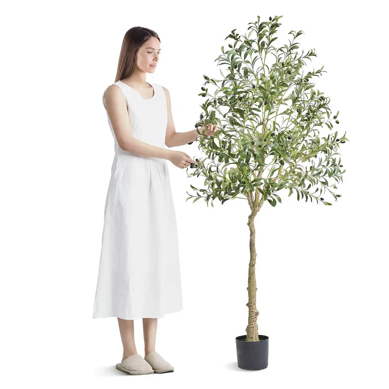 Artificial Olive Tree, 6 FT Tall Faux Plant, Secure PE Material & Anti-Tip Tilt Protection Low-Maintenance Plant, Lifelike Green Fake Potted Tree for Home Office Warehouse Decor Indoor Outdoor