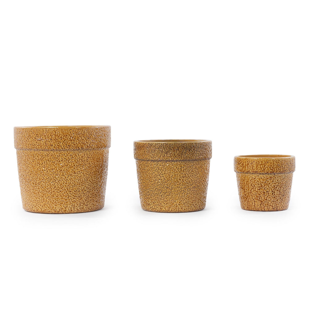 Handmade Ceramic Planter Set of 3, 15/12/9 Inch Diameter, Earth-Tone Speckled Glaze, for Orchids & Indoor Plants, Windowsill & Bookshelf Use, Breathable Clay Media 4