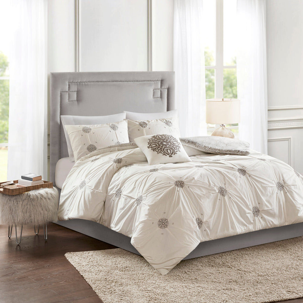 King/Cal King 4 Piece Embroidered Cotton Reversible Duvet Cover Set Media 12