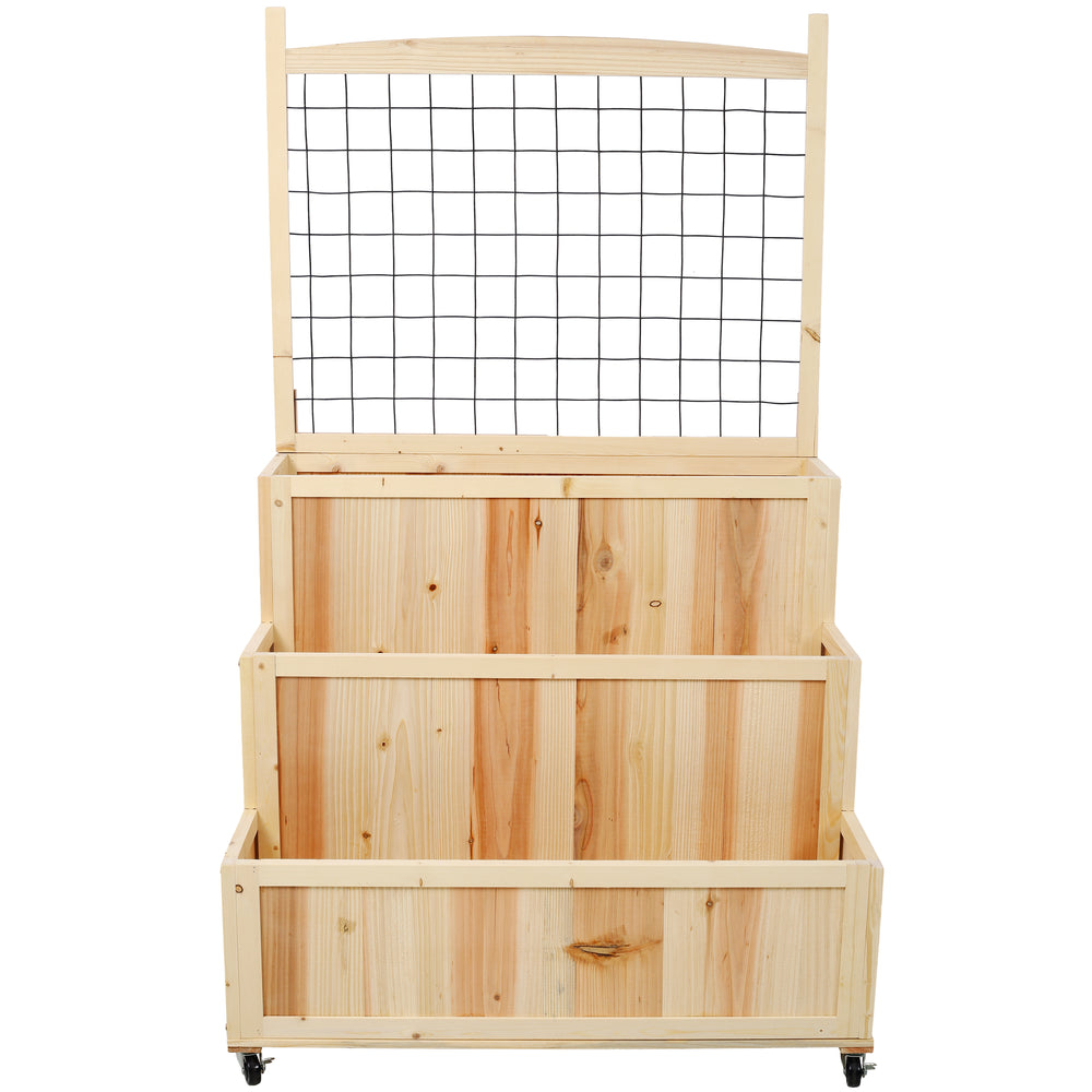 3-Tiers Raised Garden Bed with Trellis, 53' H Vertical Planter Box with Wheels & Back Storage Area, for Flowers, Vegetables, Herbs, Natural Media 2