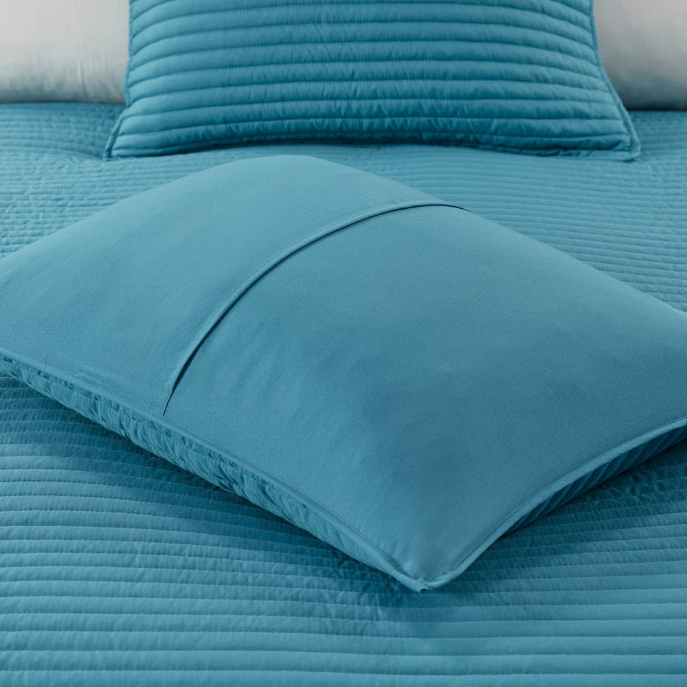 8 Piece Printed Seersucker Comforter and Quilt Set Collection Aqua Full/Queen Media 14