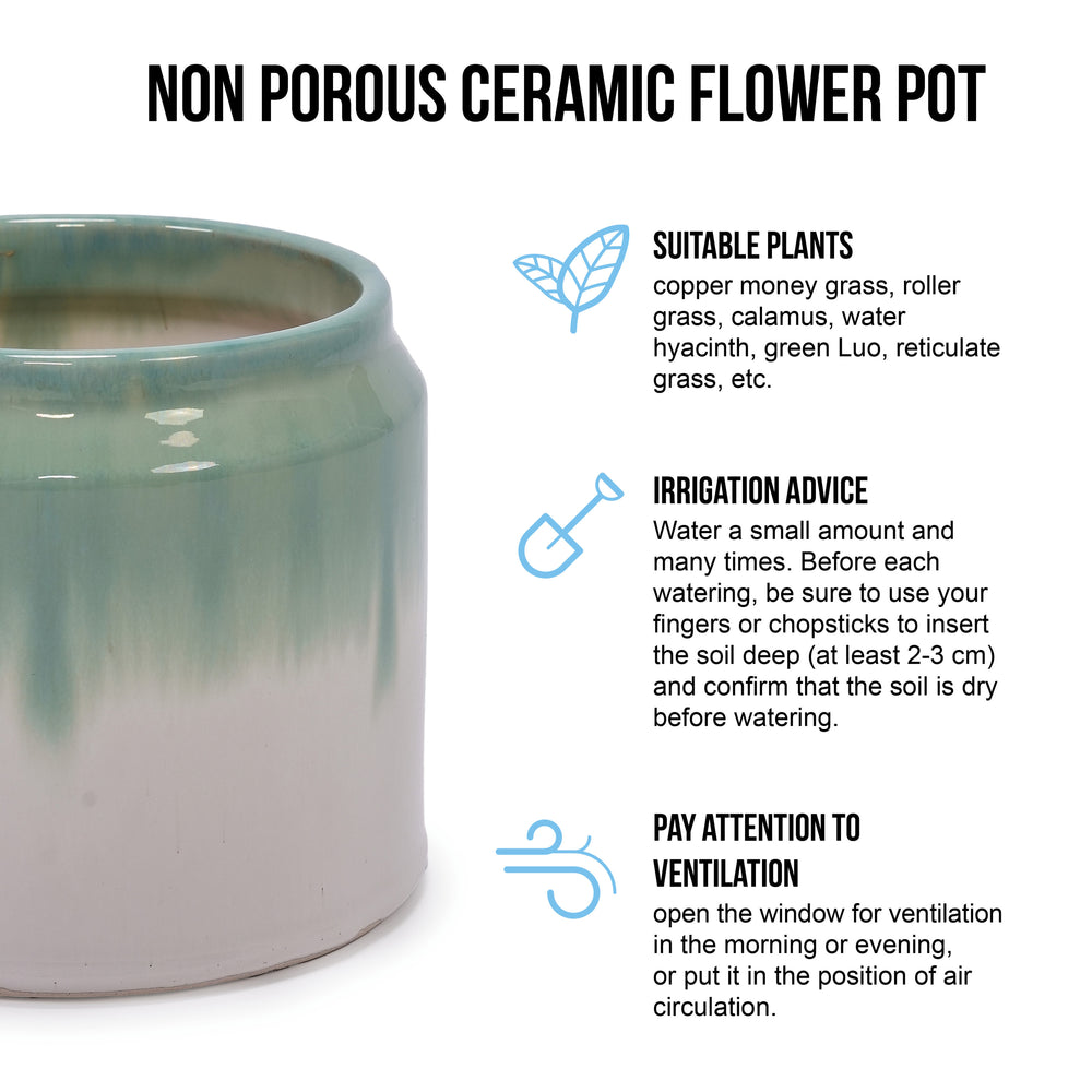 Set of 2 Gradient Ceramic Flowerpot, Modern Planter for Patio, Garden, Windowsill - White Green Media 5