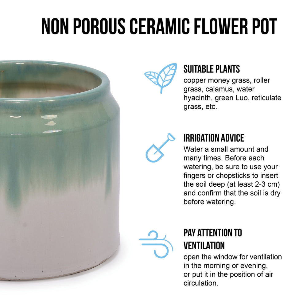 Set of 2 Gradient Ceramic Flowerpot, Modern Planter for Patio, Garden, Windowsill - White Green Media 5