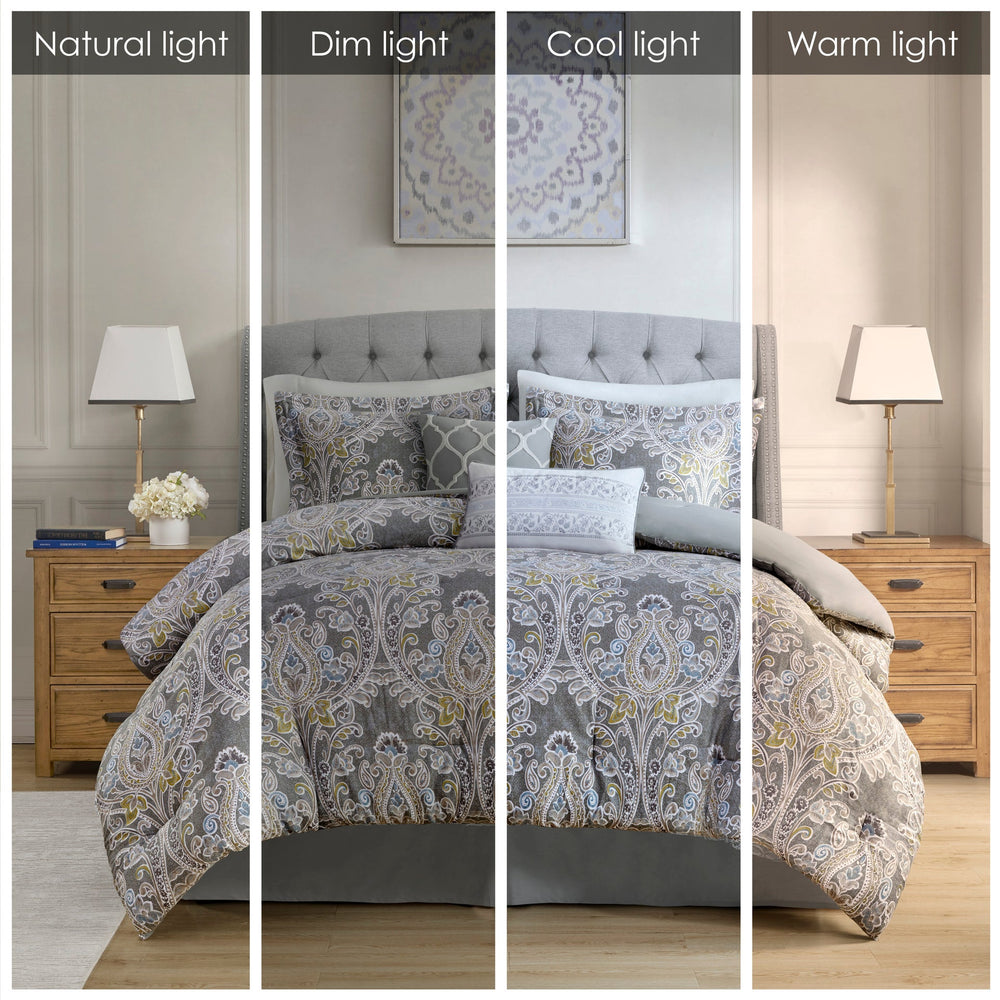 6 Piece Cotton Comforter Set Grey Queen Media 9