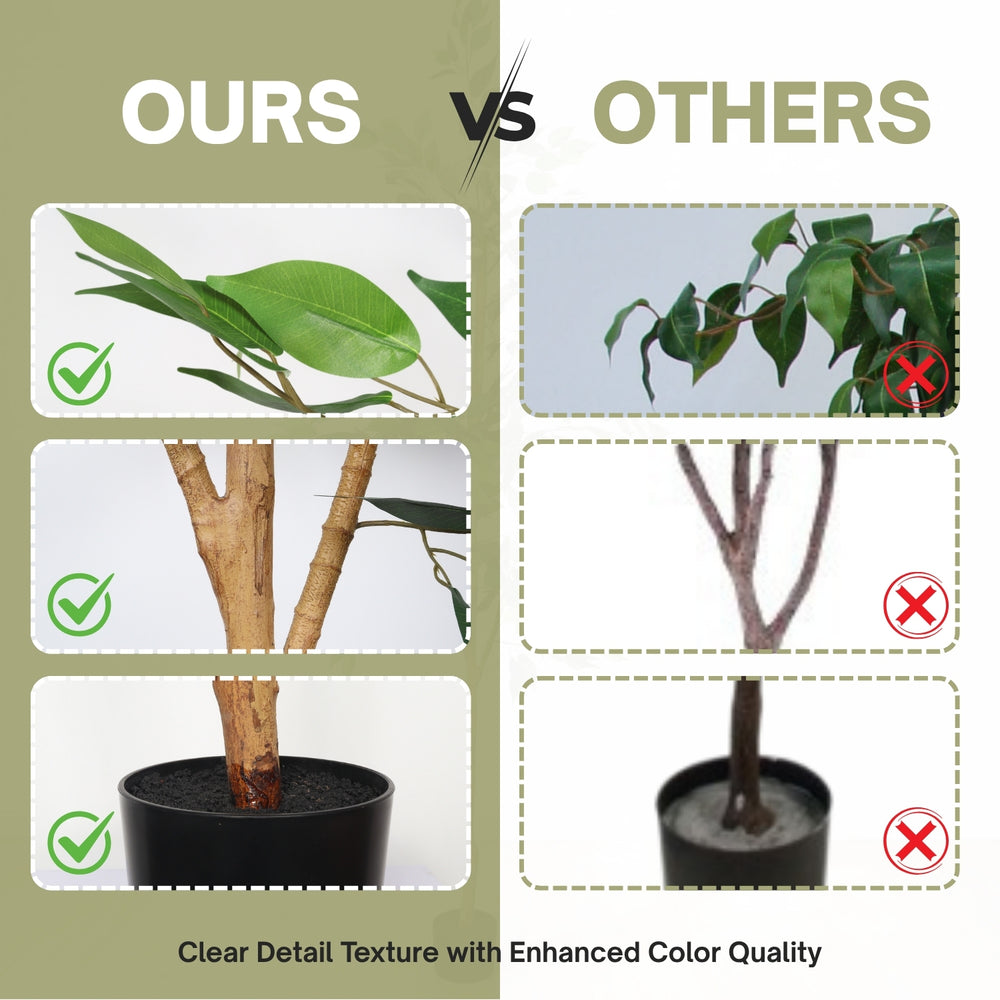 6FT Artificial Ficus Tree with Natural Trunk in Black Plastic Pot for Indoor Home Office Decor, 1pc/set Media 9