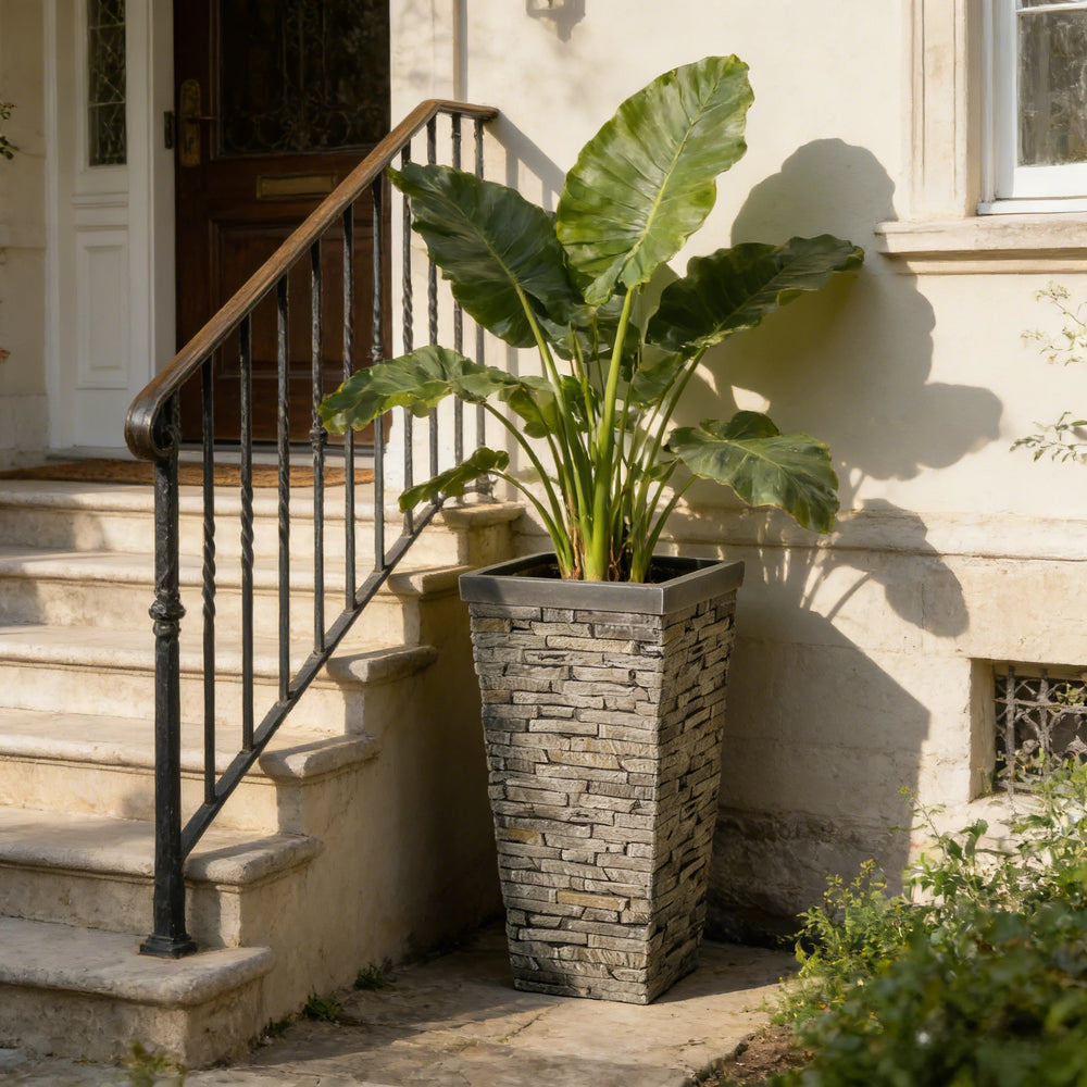 Tall Grey Stone-Effect MGO Planter - Indoor Outdoor Tall Square Plant Pot with Realistic Brick Texture, Weatherproof Heavy-Duty Container for Trees, Shrubs & Large Plants Media 3