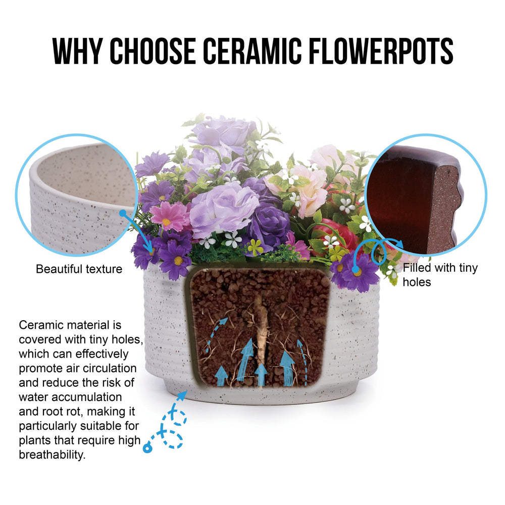 2 Pieces Ceramic Flowerpot, Modern Planter for Patio, Garden or Windowsills - Milk White Media 5
