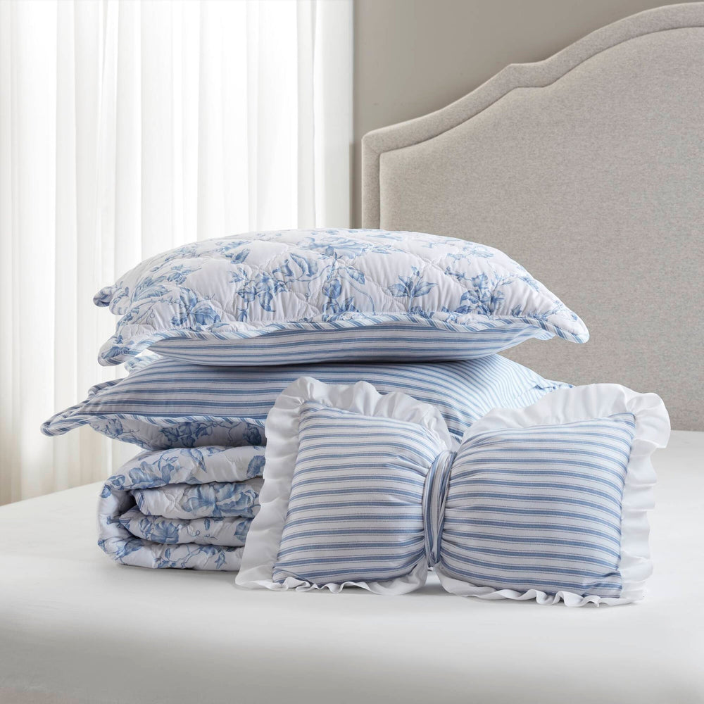 4 Pieces King  Quilt Set with Decorative Pillow,Blue Media 13