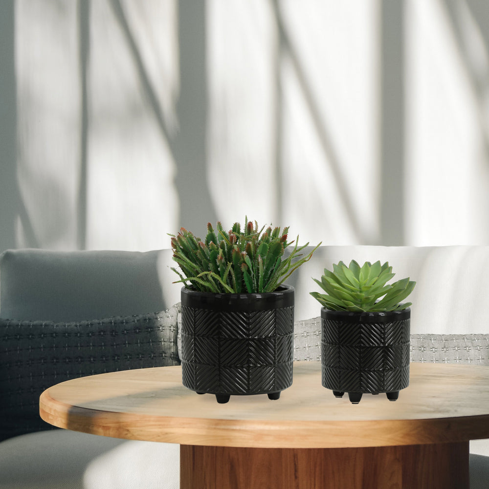 S/2 6/8' TEXTURED PLANTERS, SHINY BLACK Media 8