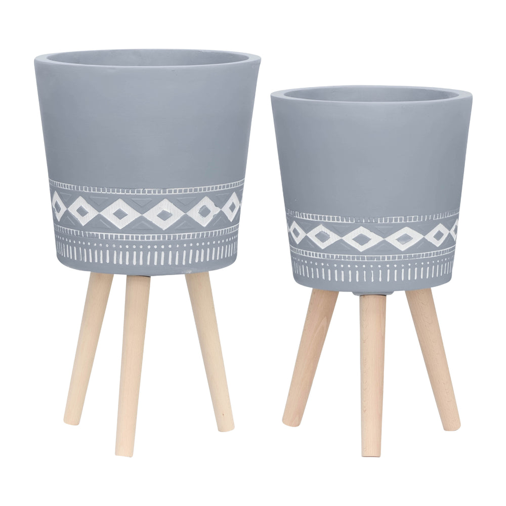 S/2 10/12' DIAMOND PLANTER W/ WOOD LEGS, GRAY (KD) Media 2
