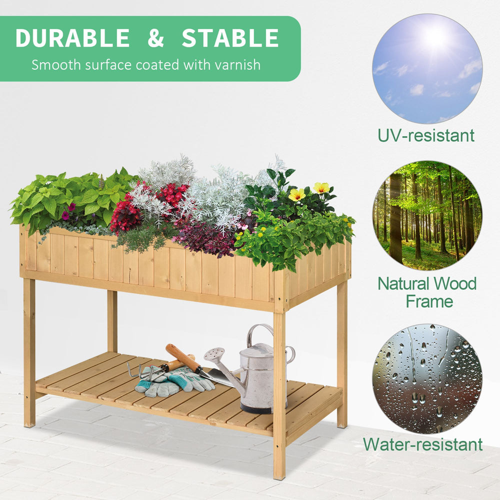 Outsunny 43x18x30in Raised Garden Bed with 8 Pockets and Shelf, Wooden Elevated Planter Box with Legs to Grow Herbs, Vegetables, and Flowers, Natural Media 6