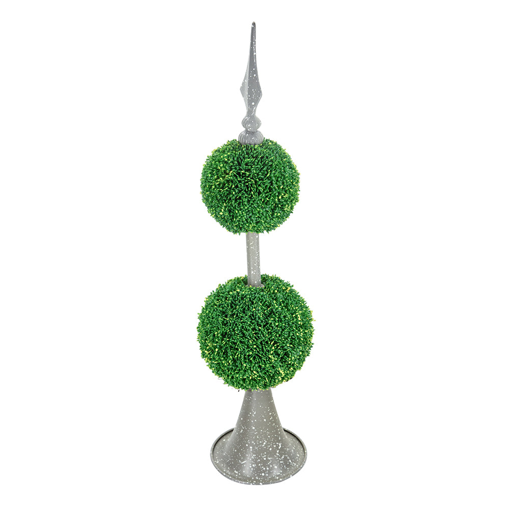 D7x26.5' Artificial Two-Tiered Boxwood Sphere Topiary on Metal Spire Media 3