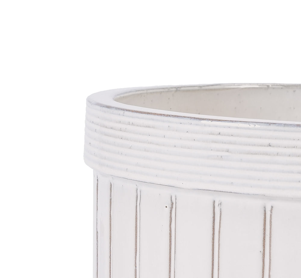 Handmade White Ceramic Planter Set of 4, 6/8/10/12 Inch Diameter, Vertical Line Pattern for Succulents & Cacti, Indoor/Outdoor Use on Windowsill & Bookshelf, Breathable Material Media 14