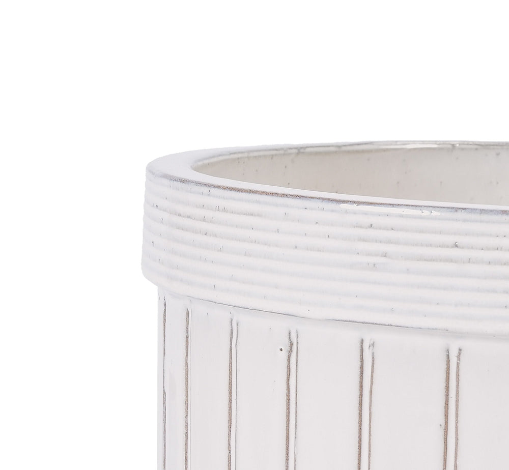 Handmade White Ceramic Planter Set of 4, 6/8/10/12 Inch Diameter, Vertical Line Pattern for Succulents & Cacti, Indoor/Outdoor Use on Windowsill & Bookshelf, Breathable Material Media 14