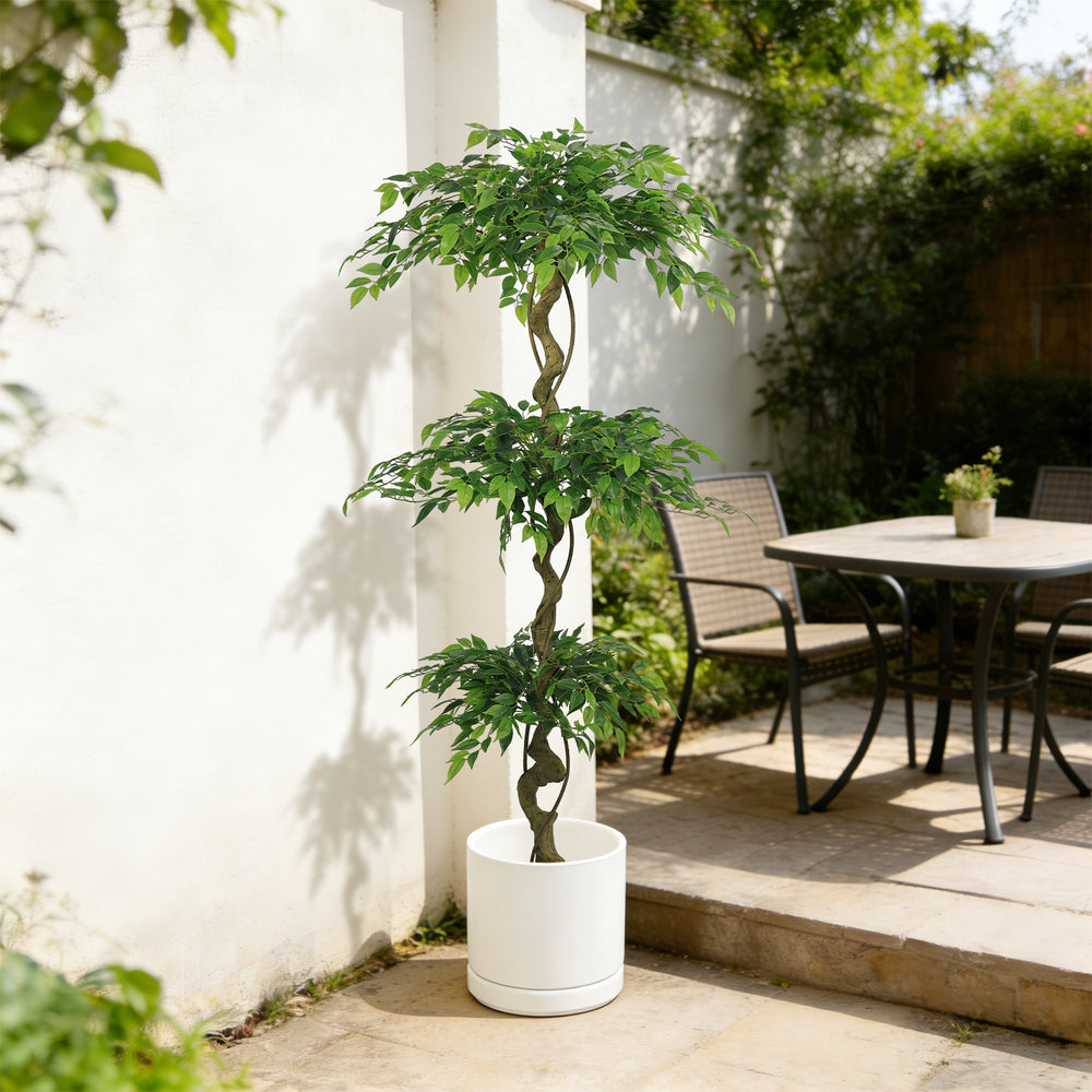 6FT Lifelike Artificial Ficus Tree with Black Pot for Home or Office Decor, Green Plastic Indoor Plant Media 12