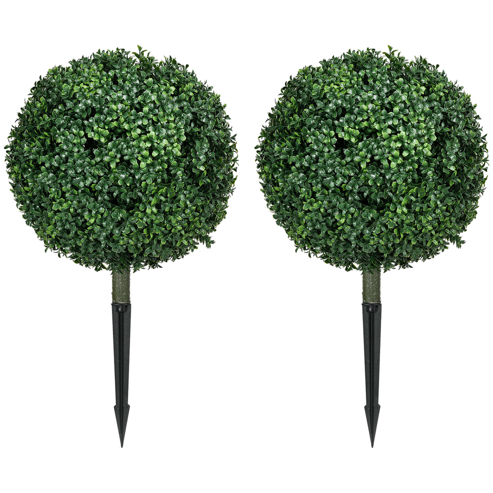 HOMCOM 1.3' (15.7') Artificial Boxwood Topiary Trees with Ground Stake, UV Resistant Set of 2 Ball Shaped Trees, Indoor Outdoor Fake Plants for Home Office & Living Room Décor Media 10